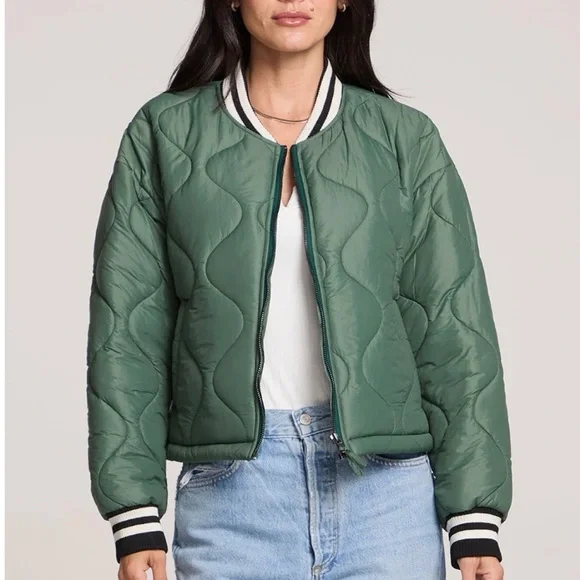 saltwater LUXE Lightweight Quilted Bomber Jacket - Sage Green - Size S - Picture 6 of 8